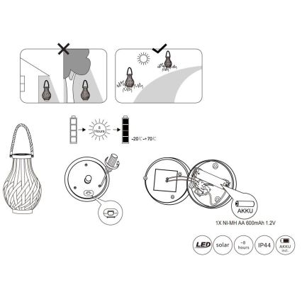 Globo - LED Päikesepaneeliga valgusti LED/0,06W/3V IP44 bambus