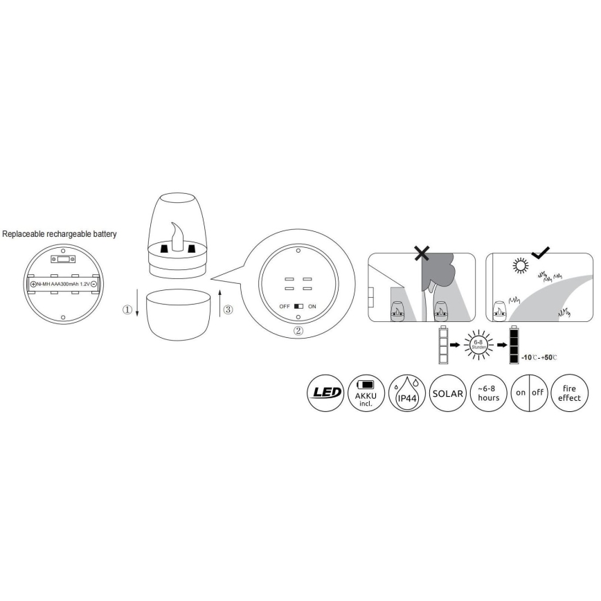 Globo - LED Päikesepaneeliga valgusti LED/0,02W/1,2V 1800K IP44 300 mAh