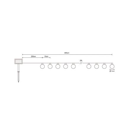 Globo - LED Päikesepaneeliga valguskett 20xLED/0,06W/3,2V 285 cm IP44 600 mAh