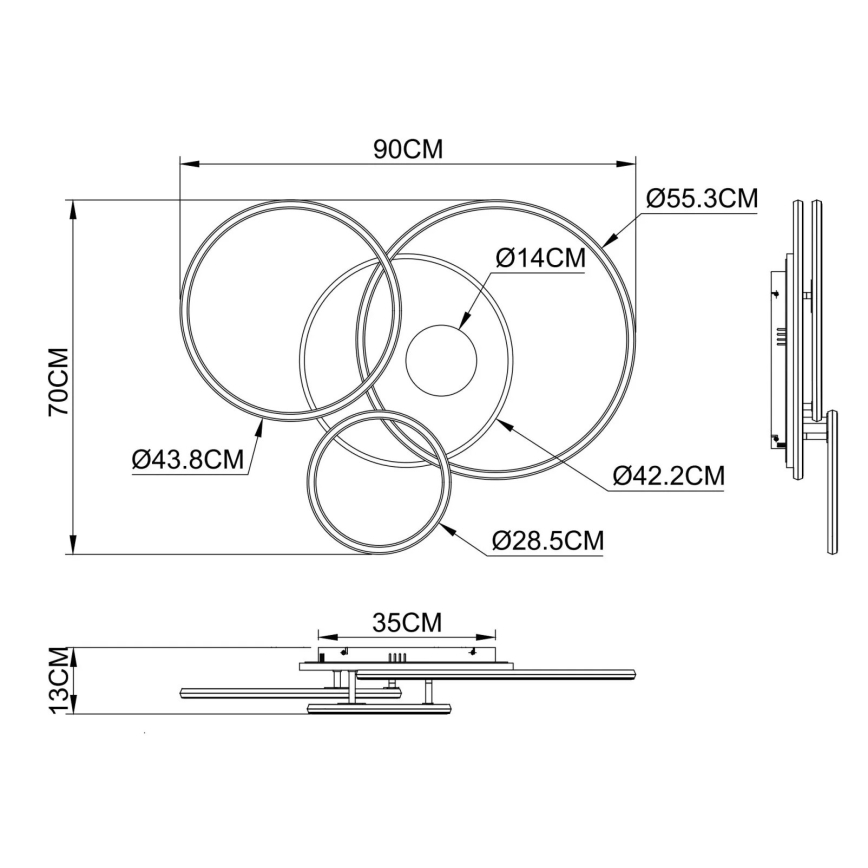 Globo - LED hämardatav laelamp LED/54W/230V 2700-6500K 90x70 cm antratsiit/kuldne + kaugjuhtimispult
