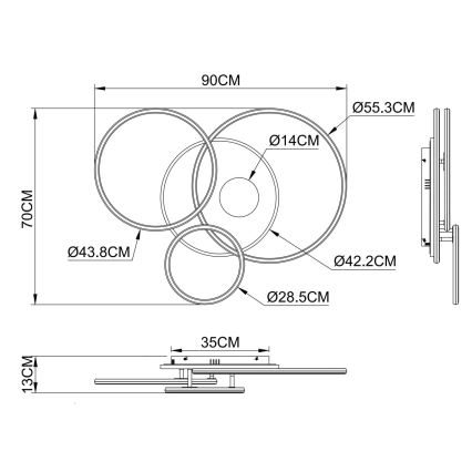 Globo - LED hämardatav laevalgusti LED/54W/230V 2700-6000K 90x70 cm hõbedane + kaugjuhtimispult