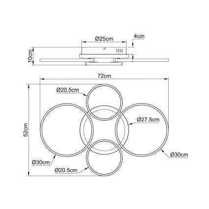 Globo - LED laelamp LED/40W/230V 4000K 72x52 cm must