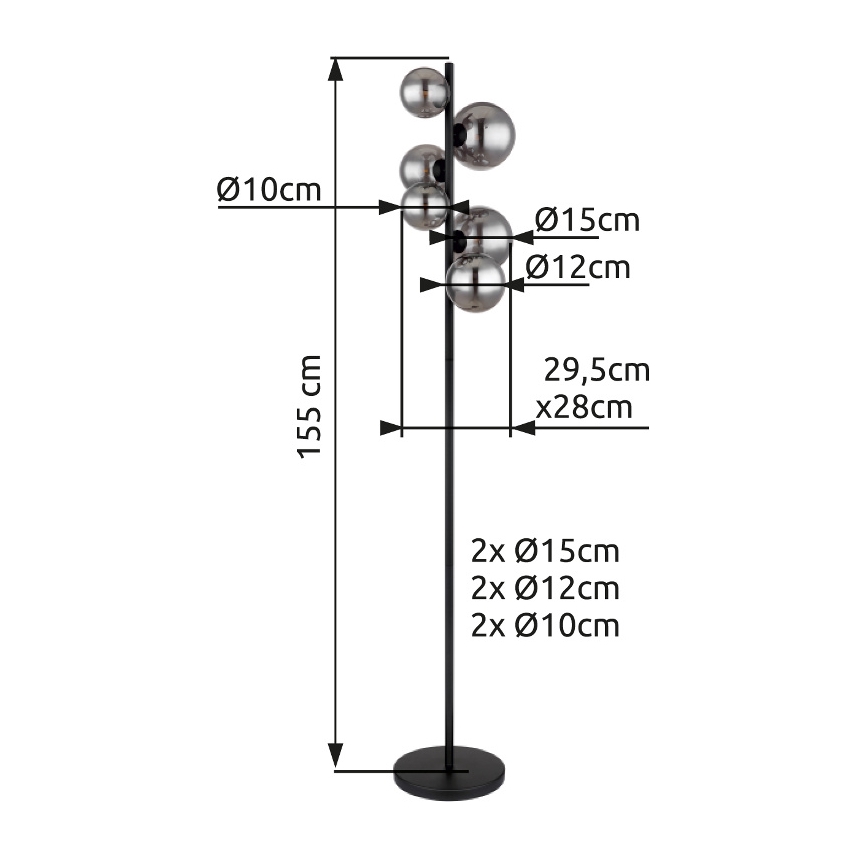 Globo - LED Põrandalamp 6xG9/3,5W/230V suitsune/must