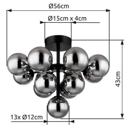 Globo - Pinnale kinnitatav lühter 13xG9/5W/230V d. 56 cm must