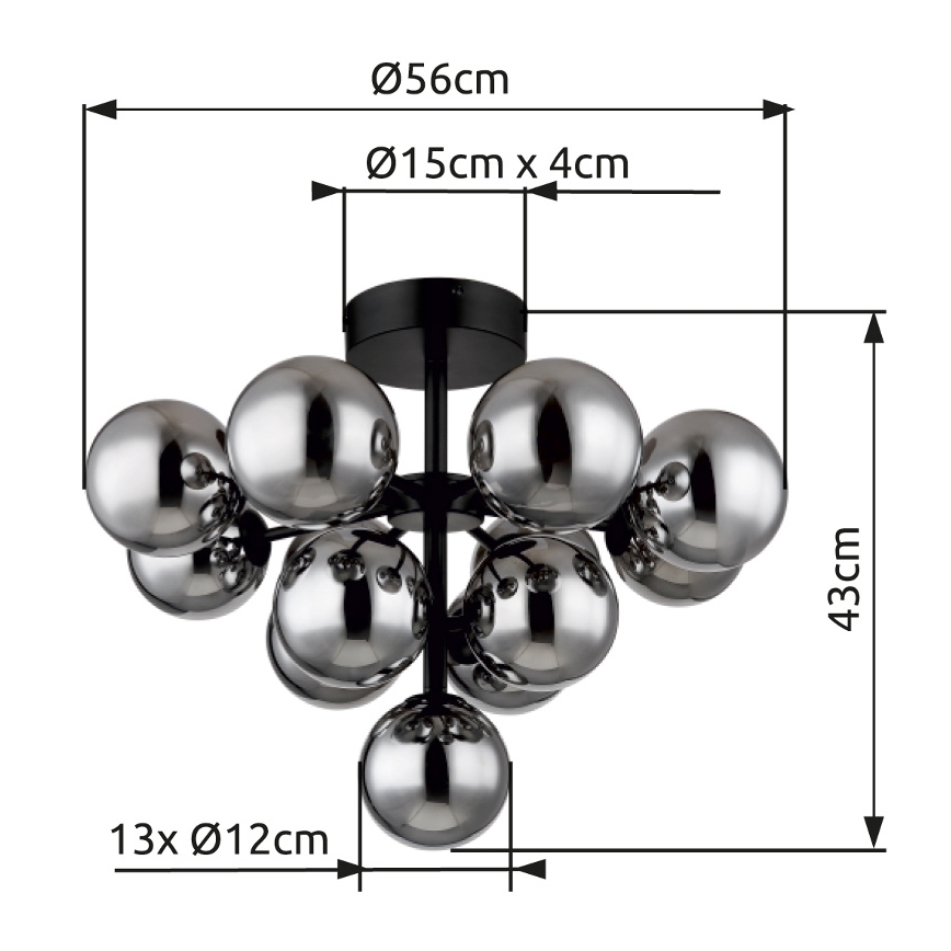 Globo - Pinnale kinnitatav lühter 13xG9/5W/230V d. 56 cm must
