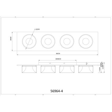 Globo - LED laelamp, 40 W, 230 V, 3000 K, 86 x 20 cm, messing