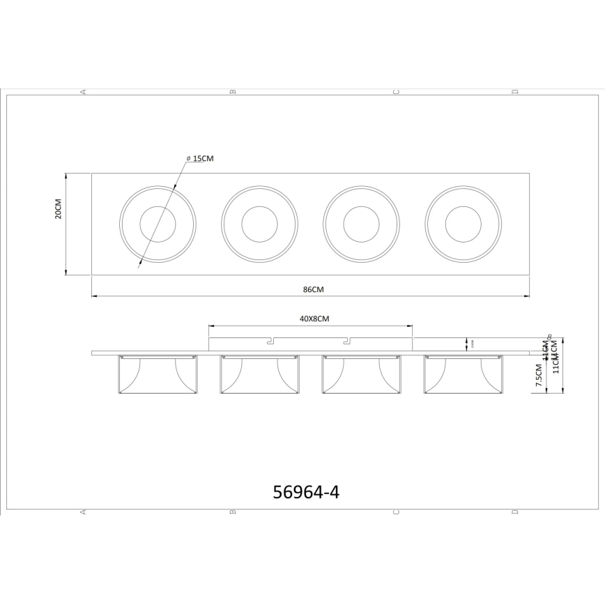 Globo - LED laelamp, 40 W, 230 V, 3000 K, 86 x 20 cm, messing