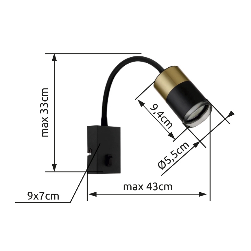 Globo - Kohtvalgusti seinale 1xGU10/25W/230V must/kuldne