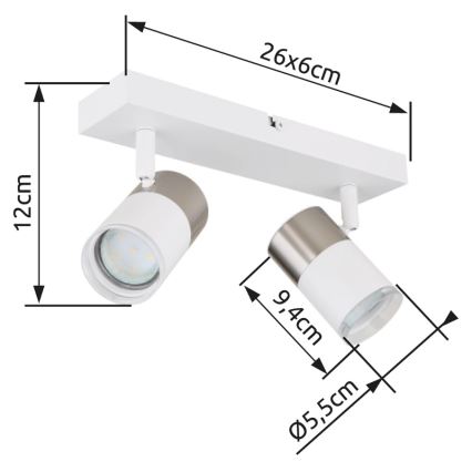 Globo - Kohtvalgusti 2xGU10/25W/230V valge/matt kroom
