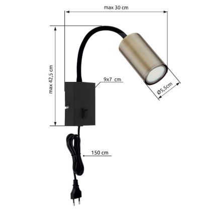 Globo - Paindlik seinalamp 1xGU10/25W/230V must/messing