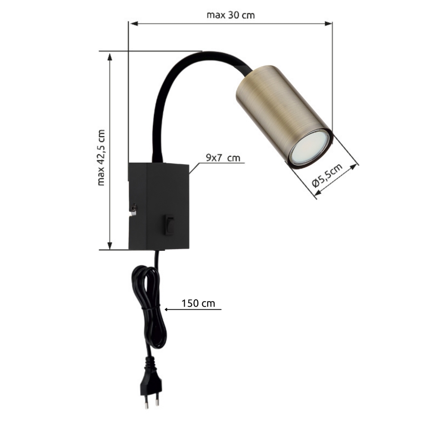 Globo - Paindlik seinalamp 1xGU10/25W/230V must/messing