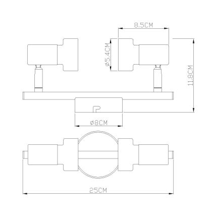 Globo - Kohtvalgusti  2xGU10/25W/230V must/kuldne