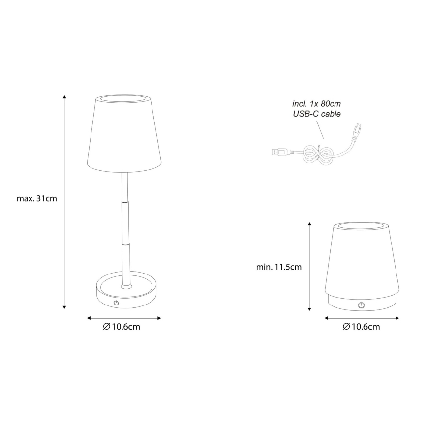 Globo - LED laetav, puutetundlik ja hämardatav laualamp LED/1,2W/5V 1200 mAh