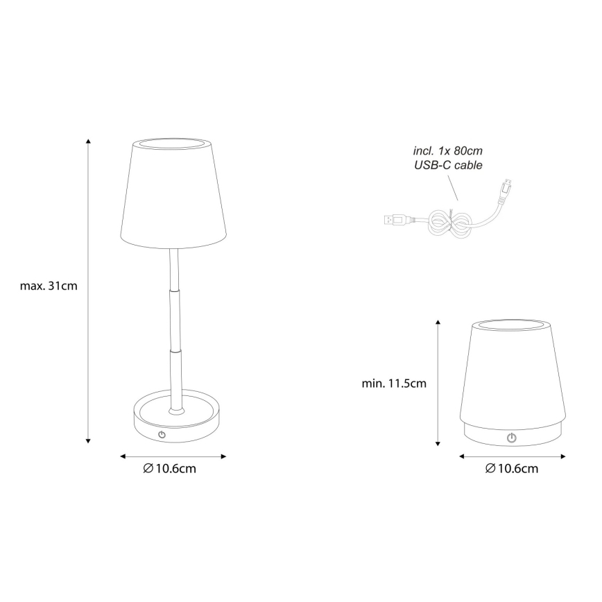 Globo - LED hämardatav puutetundlik laetav laualamp LED/1,2W/3V 1200 mAh