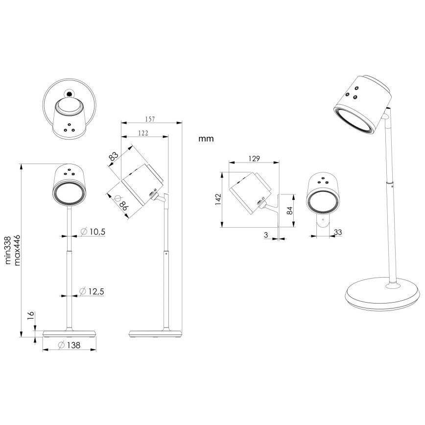 Globo - LED Hämardatav puutetundlik laualamp 4-ühes LED/6W/3,7V 3000K/4000K/6500K 1500 mAh USB valge