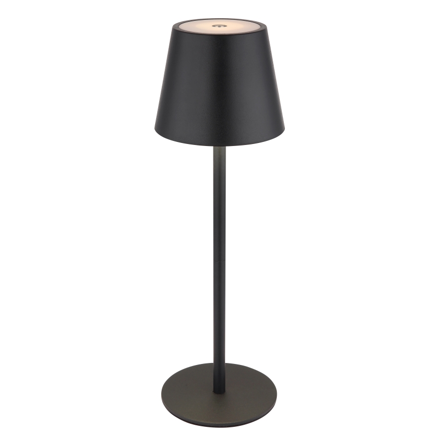 Globo - hämardatav puutetundlik laetav välistingimustesse mõeldud lauavalgusti 3-ühes LED/3W/5V 3000/4000/5000K IP54 1800 mAh must