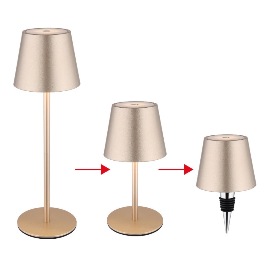 Globo - LED hämardatav puutetundlik laetav välistingimustele sobiv lauavalgusti 3-ühes LED/3W/5V 3000/4000/5000K IP54 1800 mAh messing