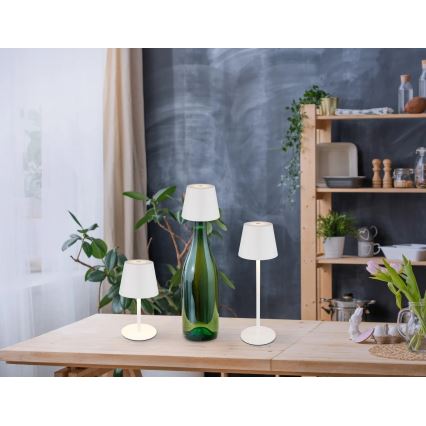 Globo - hämardatav puutejuhtimisega laetav välitingimustes kasutatav LED-laualamp 3-ühes LED/3W/5V 3000/4000/5000K IP54 1800 mAh valge