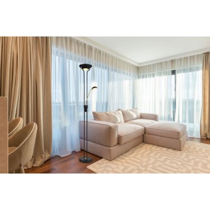 Globo - LED reguleeritav põrandalamp LED/20W/230V + LED/5,5W 3000K must/kuldne