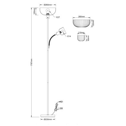 Globo - Põrandalamp 1xE27/40W/230V + 1xE14/25W