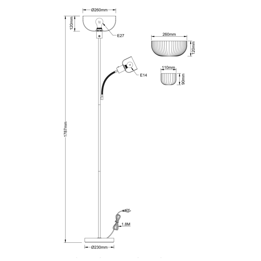 Globo - Põrandalamp 1xE27/40W/230V + 1xE14/25W