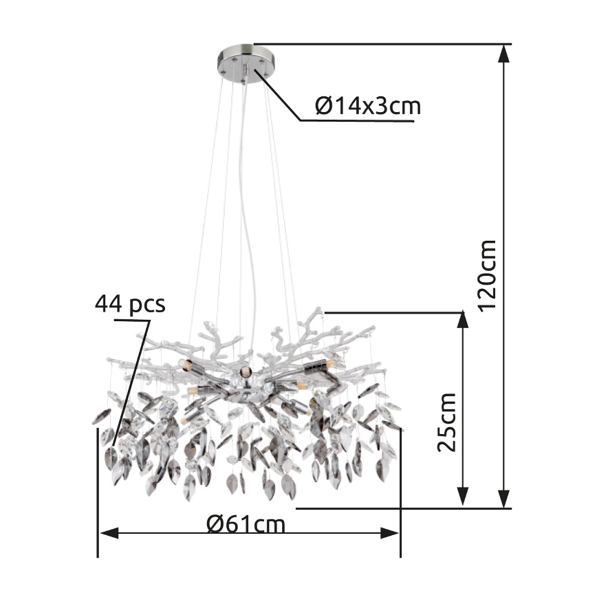 Globo - Lühter 8xG9/8W/230V d. 61 cm läikiv kroom