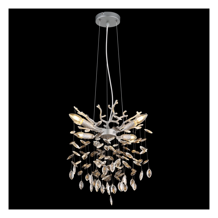 Globo - Hõbedane rippvalgusti trossil 4xE14/40W/230V