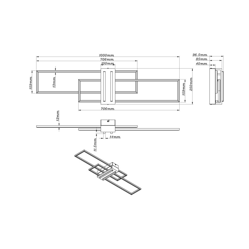 Globo - LED Laevalgusti LED/40W/230V 3000K 25x100 cm must