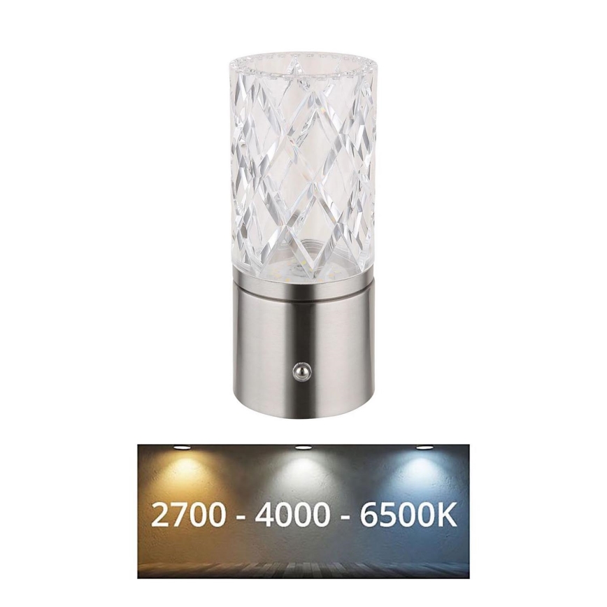Globo - LED Hämardatav puutetundlik laualamp LED/2,5W/3,7V 2700K/4000K/6500K 1800mAh USB matt kroom
