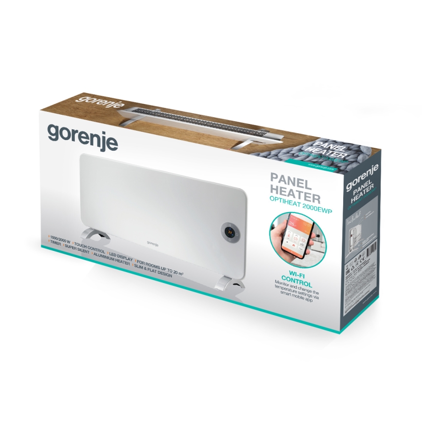 GORENJE OPTIHEAT 2000EWP - Nutikas elektriline konvektor/otsekütteseade 2000 W, IP44, Wi‑Fi, valge