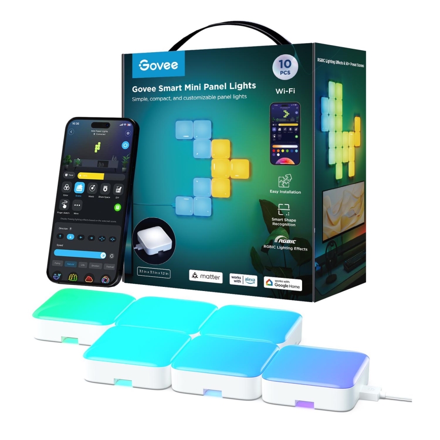 Govee - 10x Nutikas mini RGBIC panel Wi-Fi