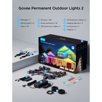 Govee - 30 m LED RGBIC-kett allavalgustitega, Wi-Fi, Matter, IP67