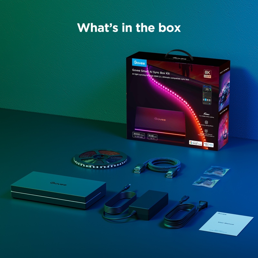 Govee - AI Sync Box 2 nutiteleri RGBICW-taustvalgustus 55-65 Wi-Fi