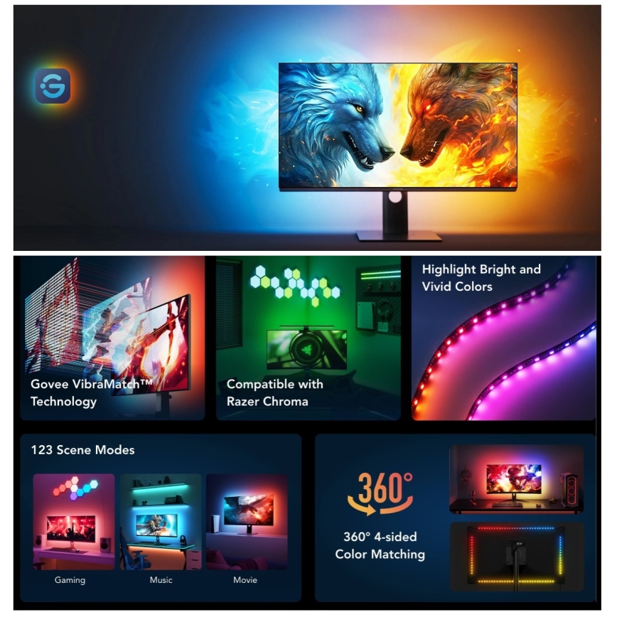 Govee - Dreamview G1 Smart LED RGBIC monitori valgustus 27-34 Wi-Fi