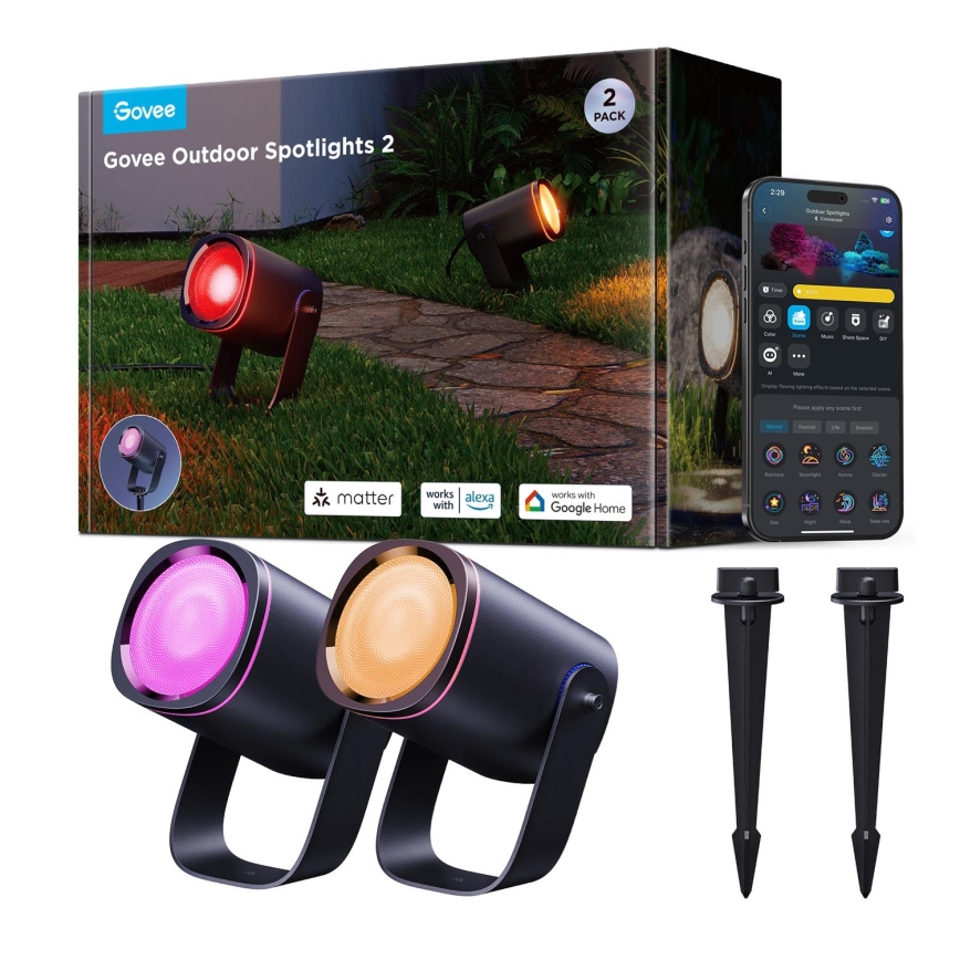 Govee - KOMPLEKT 2x LED RGBWW Hämardatav prožektor LED/12W/230V IP67 2700-6500K Wi-Fi