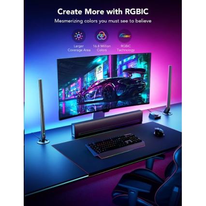 Govee - KOMPLEKT 2x Smart Gaming Wi-Fi LED RGBIC paneelid + Smart Dual + kaugjuhtimispult