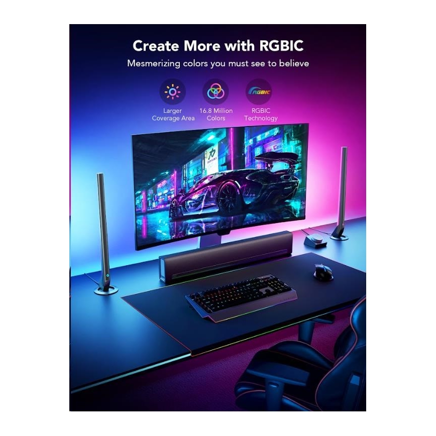 Govee - KOMPLEKT 2x Smart Gaming Wi-Fi LED RGBIC paneelid + Smart Dual + kaugjuhtimispult