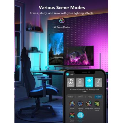 Govee - KOMPLEKT 2x Smart Gaming Wi-Fi LED RGBIC paneelid + Smart Dual + kaugjuhtimispult