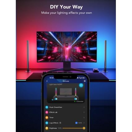 Govee - KOMPLEKT 2x Smart Gaming Wi-Fi LED RGBIC paneelid + Smart Dual + kaugjuhtimispult