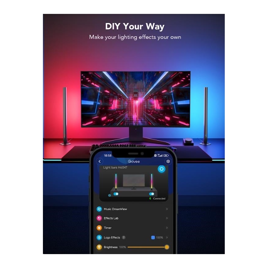 Govee - KOMPLEKT 2x Smart Gaming Wi-Fi LED RGBIC paneelid + Smart Dual + kaugjuhtimispult