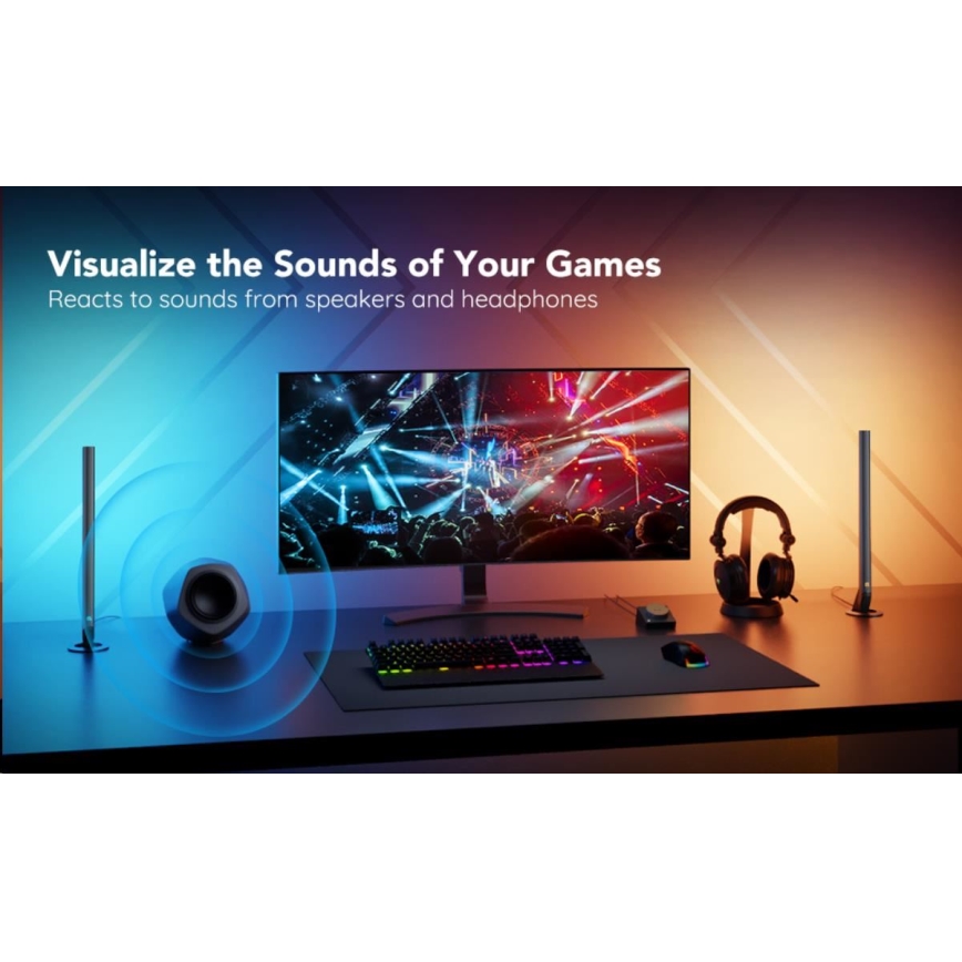 Govee - KOMPLEKT 2x Smart Gaming Wi-Fi LED RGBIC paneelid + Smart Dual + kaugjuhtimispult