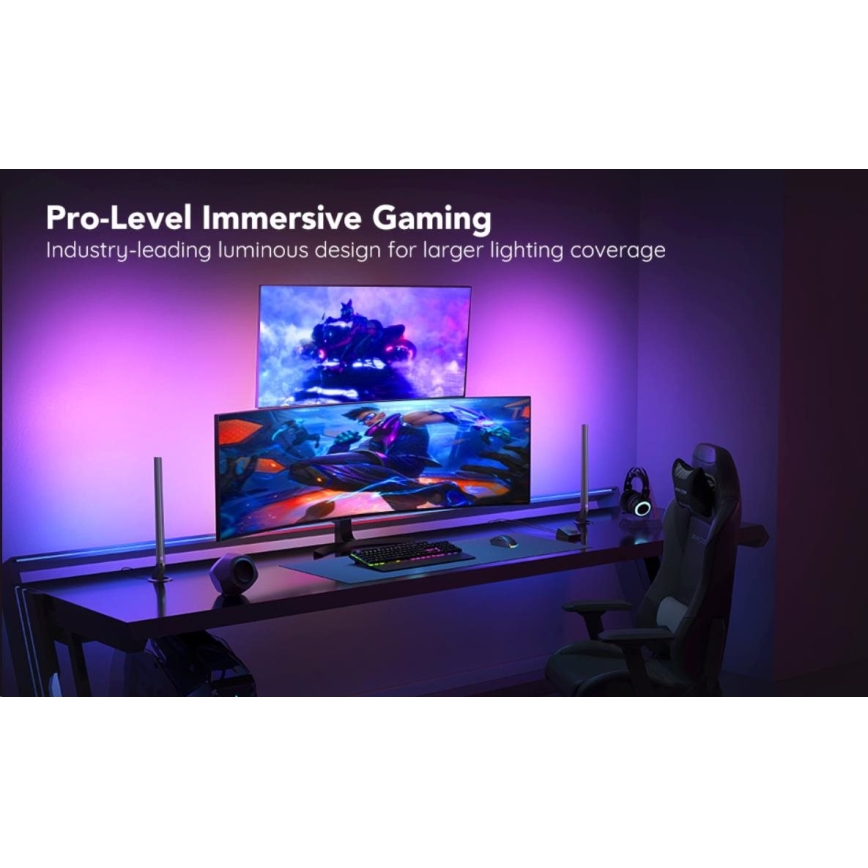 Govee - KOMPLEKT 2x Smart Gaming Wi-Fi LED RGBIC paneelid + Smart Dual + kaugjuhtimispult