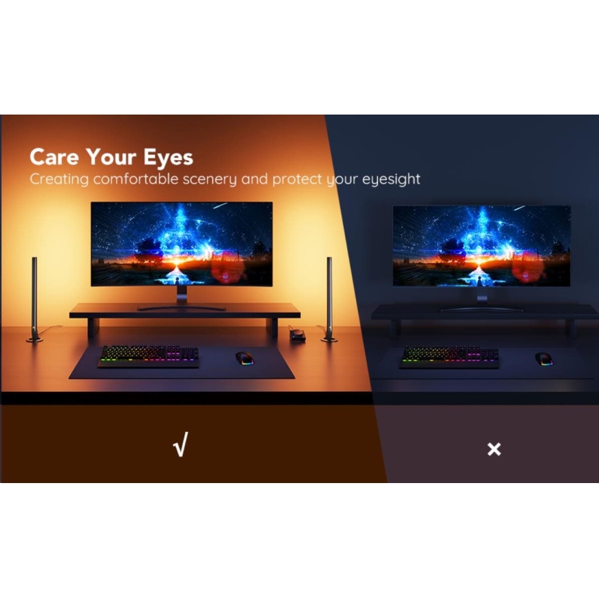 Govee - KOMPLEKT 2x Smart Gaming Wi-Fi LED RGBIC paneelid + Smart Dual + kaugjuhtimispult