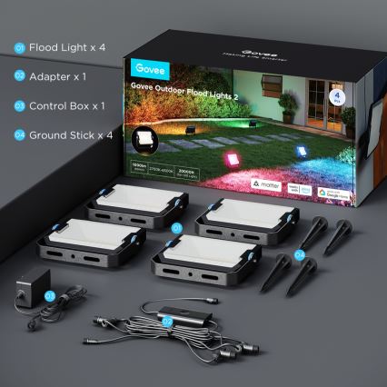 Govee - KOMPLEKT 4x LED RGBICWW hämardatav prožektor LED/24W/230V IP66 Matter Wi-Fi