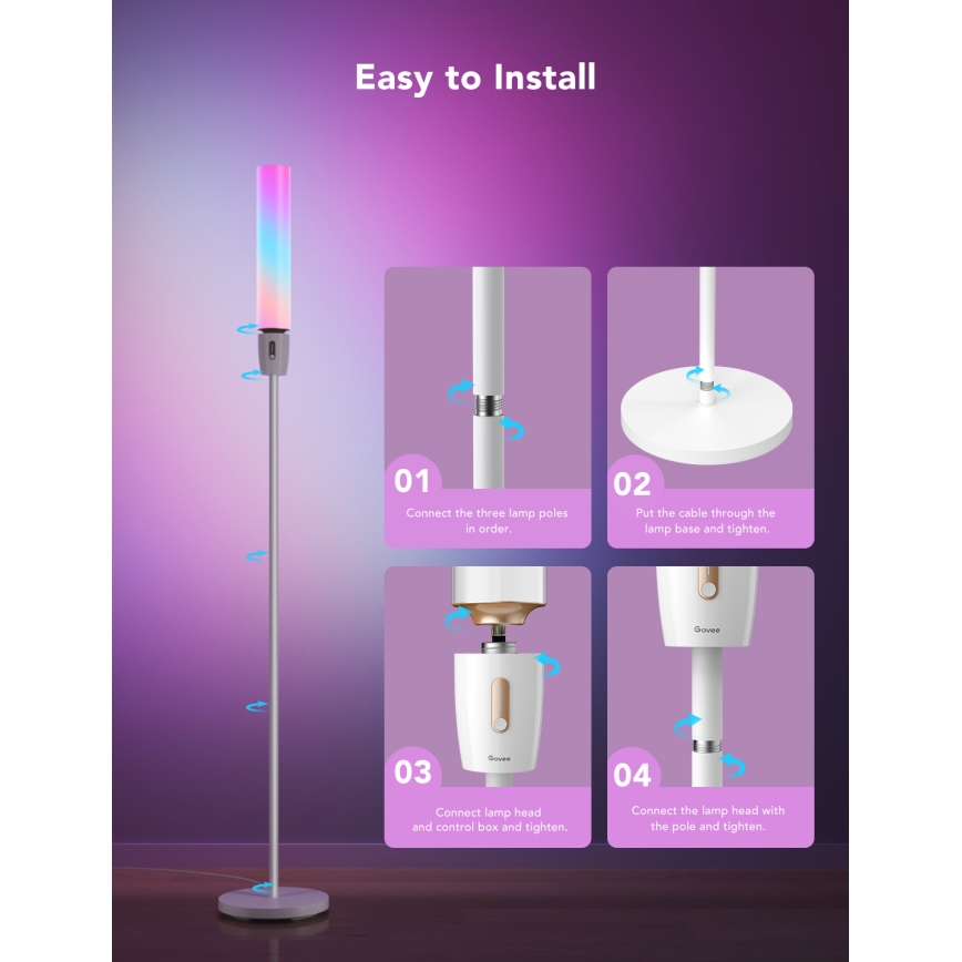 Govee - LED Hämardatav põrandalamp CYLINDER SMART RGBICWW 2200-6500K