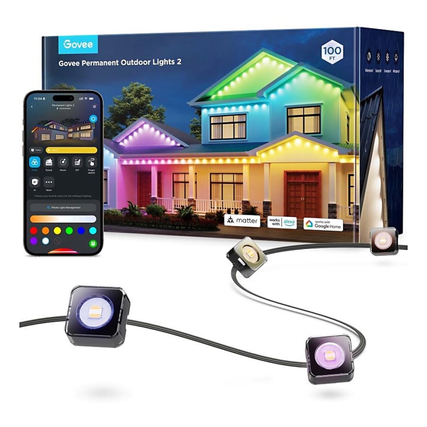 Govee - LED RGBIC Allasuunatud nöörvalgustid 30m Wi-Fi Matter IP67