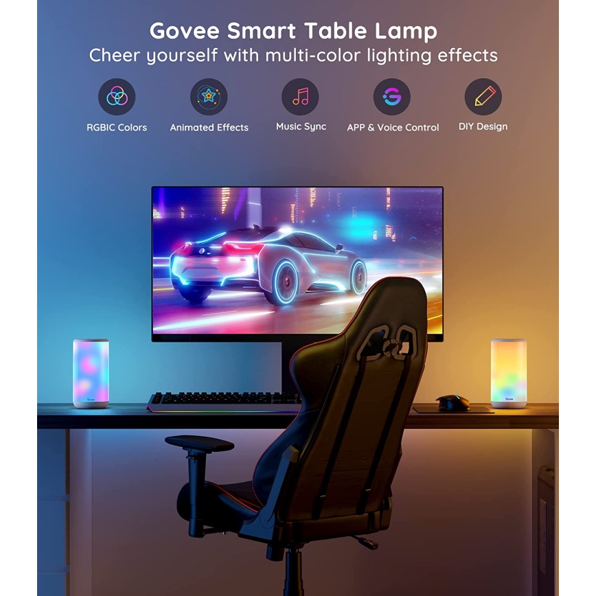 Govee - LED RGBIC Hämardatav laualamp AURA 2 2200-6500K Wi-Fi Matter