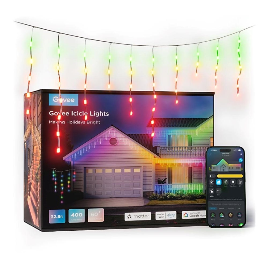 Govee - LED RGBIC Väli valguskett Smart jääpurikad 10m Wi-Fi Matter IP65
