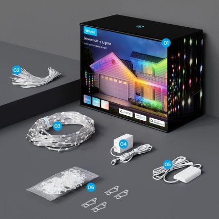 Govee - LED RGBIC Väli valguskett Smart jääpurikad 10m Wi-Fi Matter IP65