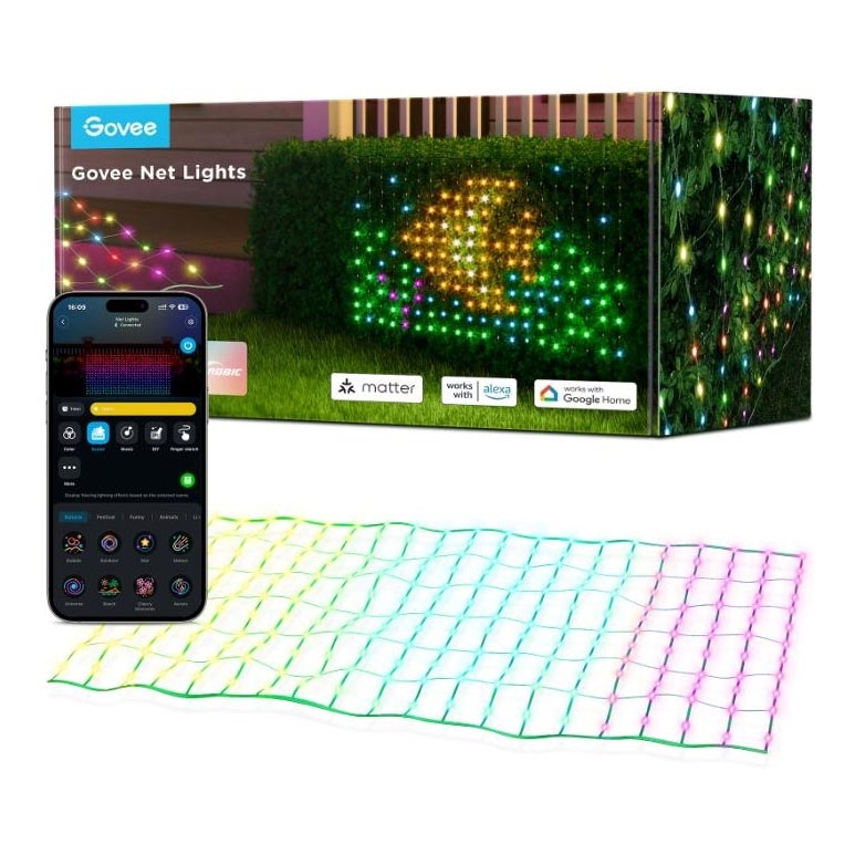 Govee - LED RGBIC Välisvalgusvõrk 143x85cm Wi-Fi Matter IP65